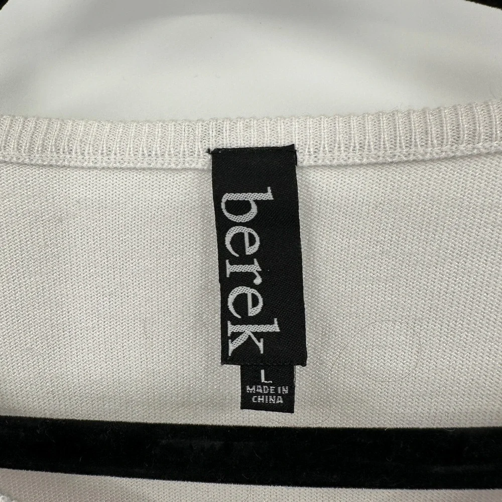 Berek Womens White Black Cat Graphic Knit Sweater Rhinestone Large Whimsical - Picture 4 of 9
